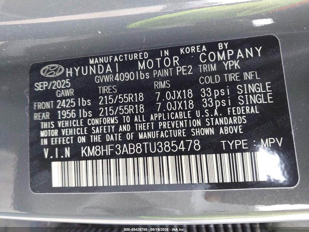 KM8HF3AB8TU385478 2026 HYUNDAI KONA photo no. 9