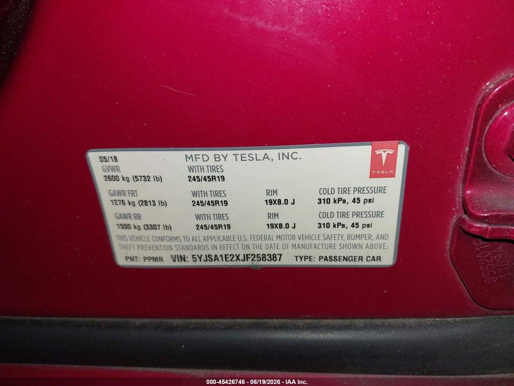 5YJSA1E2XJF258387 2018 TESLA MODEL S photo no. 9