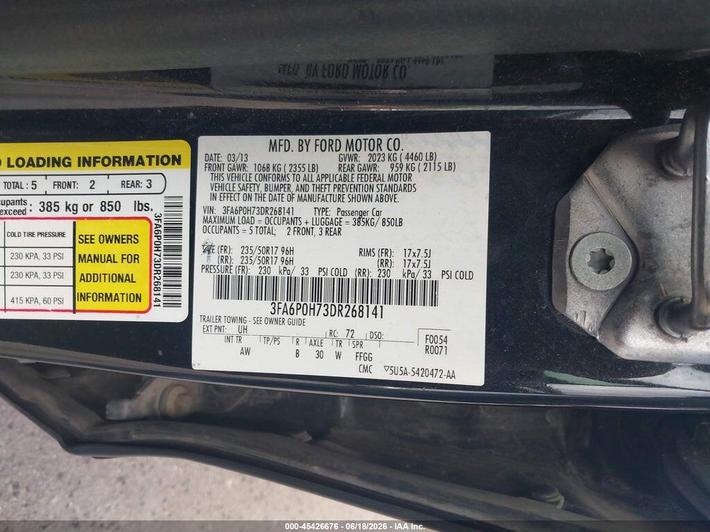 3FA6P0H73DR268141 2013 FORD FUSION photo no. 9