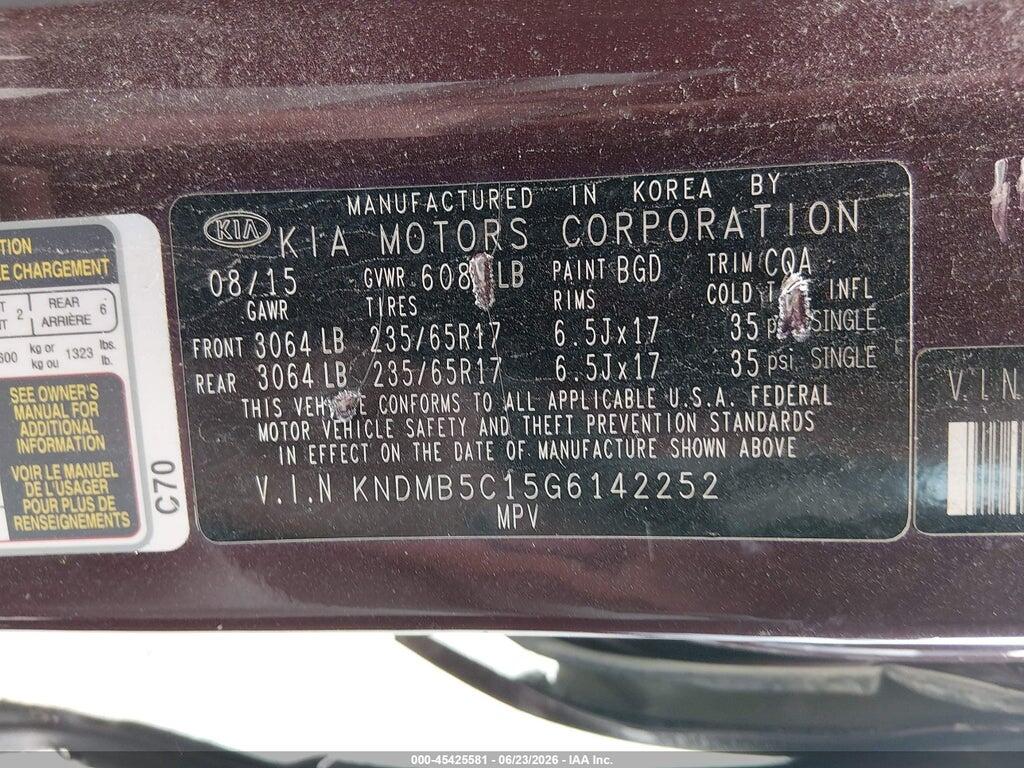 KNDMB5C15G6142252 2016 KIA SEDONA photo no. 9