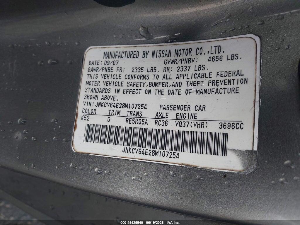 JNKCV64E28M107254 2008 INFINITI G37 photo no. 9