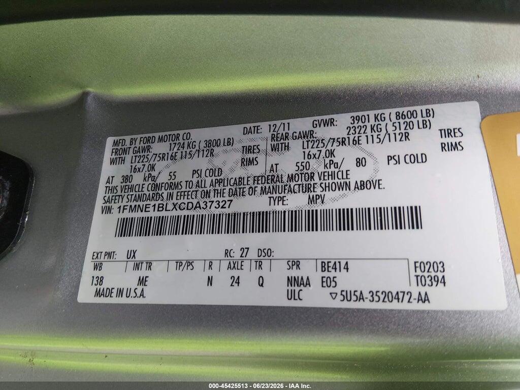 1FMNE1BLXCDA37327 2012 FORD E-150 photo no. 9
