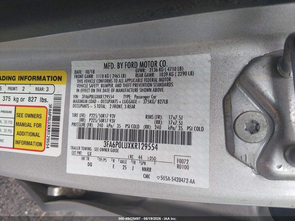 3FA6P0LUXKR129554 2019 FORD FUSION HYBRID photo no. 9