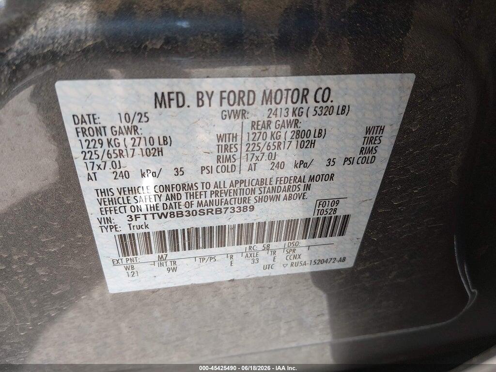 3FTTW8B30SRB73389 2025 FORD MAVERICK photo no. 9