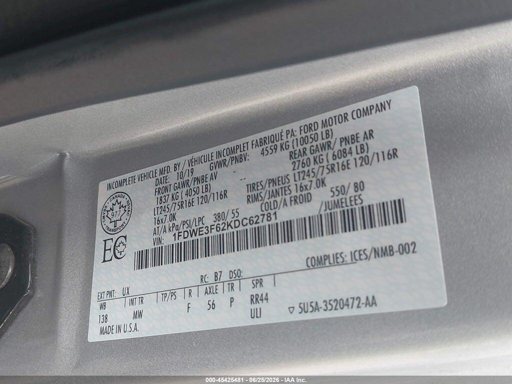 1FDWE3F62KDC62781 2019 FORD E-350 CUTAWAY photo no. 9