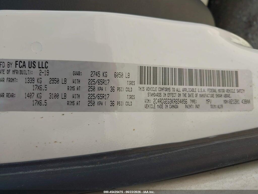 2C4RDGEG3KR654056 2019 DODGE GRAND CARAVAN photo no. 9