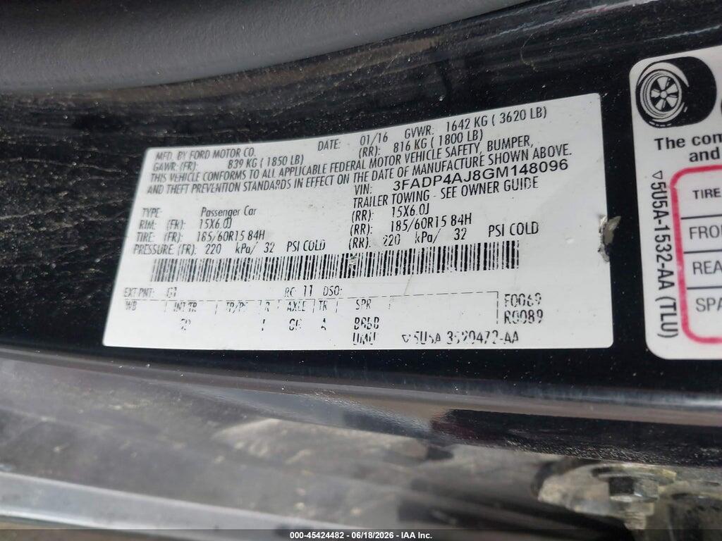 3FADP4AJ8GM148096 2016 FORD FIESTA photo no. 9