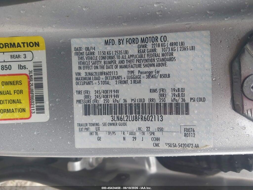 3LN6L2LU8FR602113 2015 LINCOLN MKZ HYBRID photo no. 9
