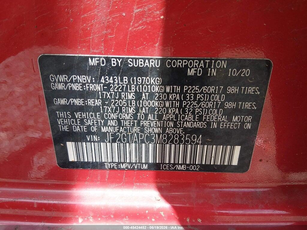 JF2GTAPC3M8283594 2021 SUBARU CROSSTREK photo no. 9