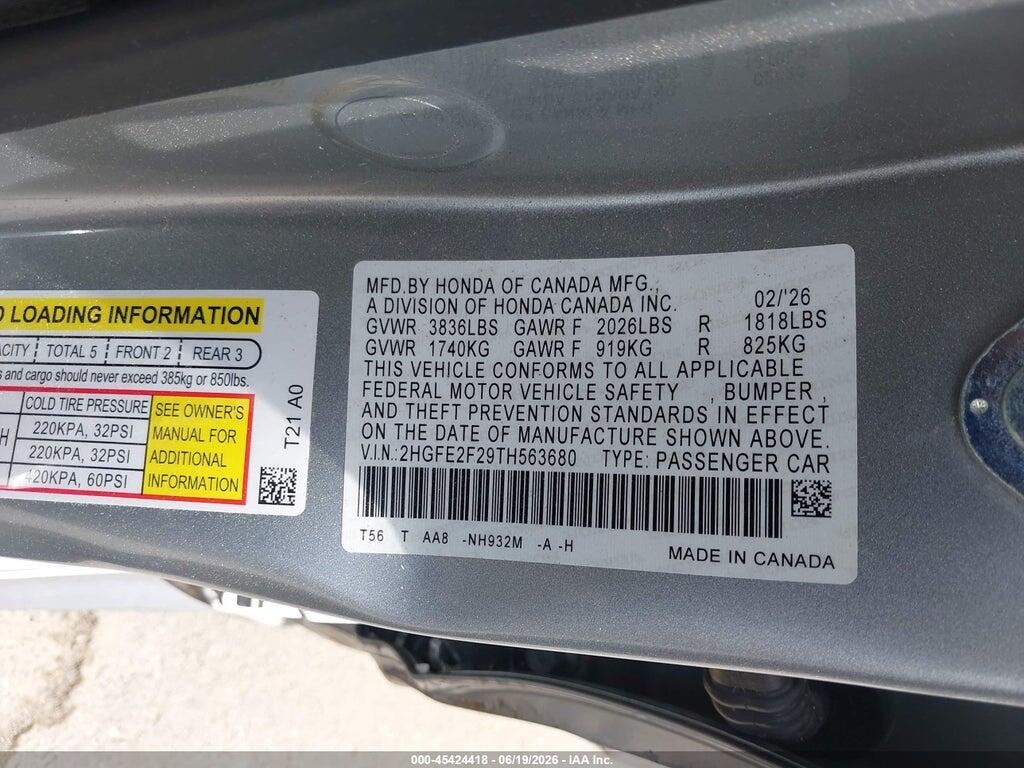 2HGFE2F29TH563680 2026 HONDA CIVIC photo no. 9