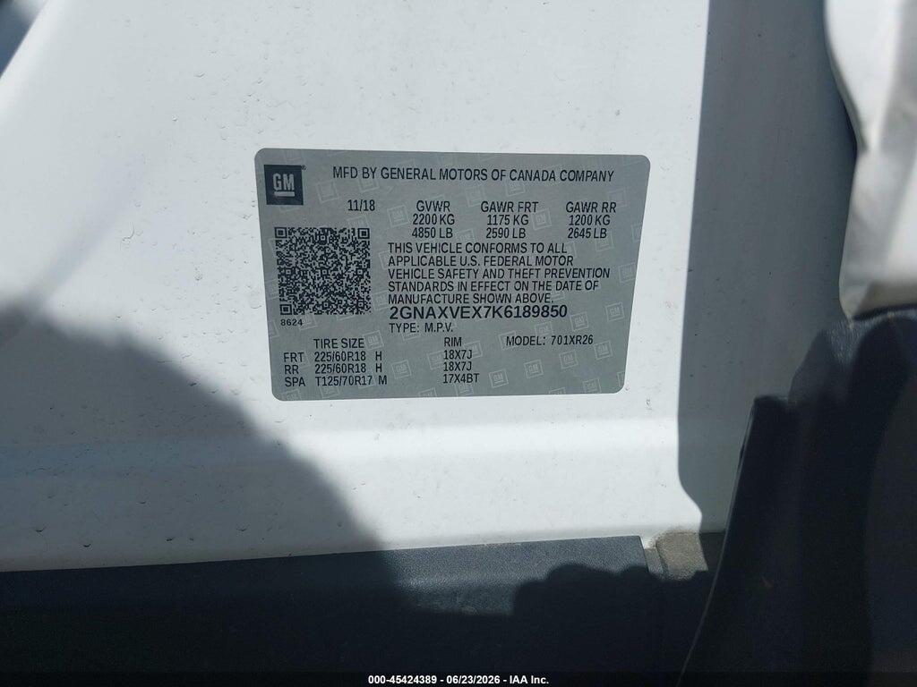 2GNAXVEX7K6189850 2019 CHEVROLET EQUINOX photo no. 9