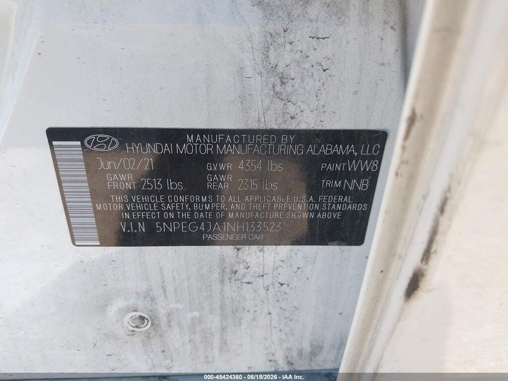 5NPEG4JA1NH133523 2022 HYUNDAI SONATA photo no. 9