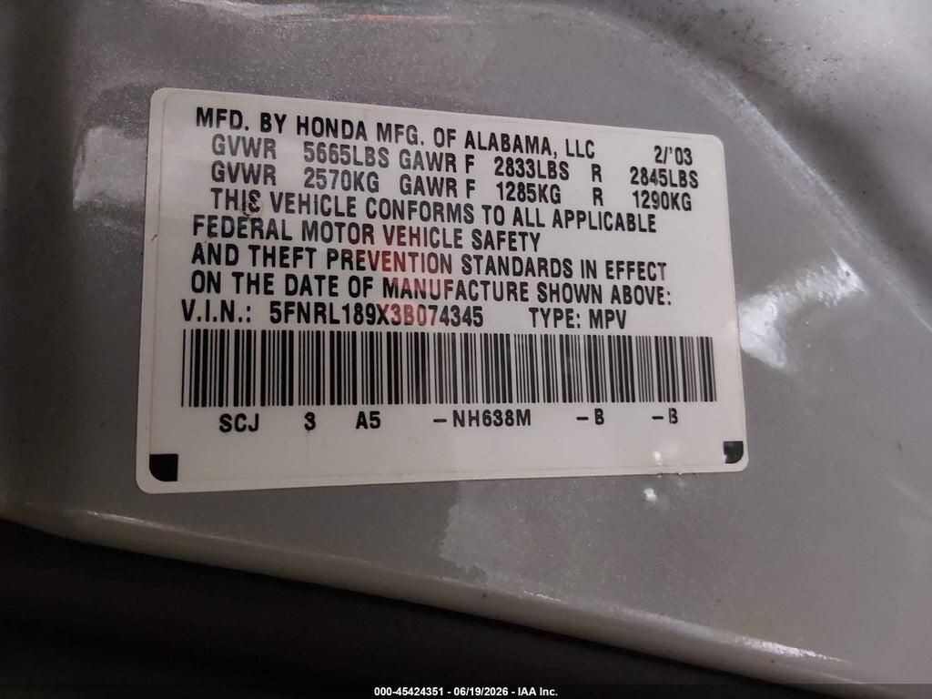 5FNRL189X3B074345 2003 HONDA ODYSSEY photo no. 9
