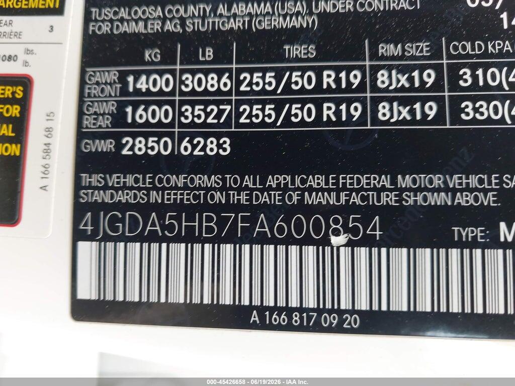 4JGDA5HB7FA600854 2015 MERCEDES-BENZ ML 350 photo no. 9