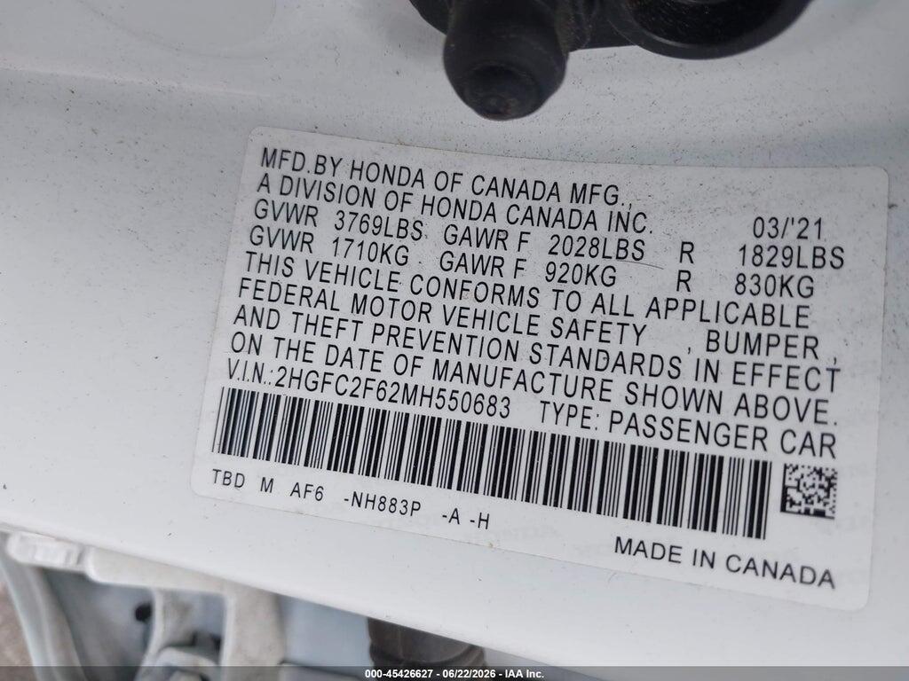 2HGFC2F62MH550683 2021 HONDA CIVIC photo no. 9