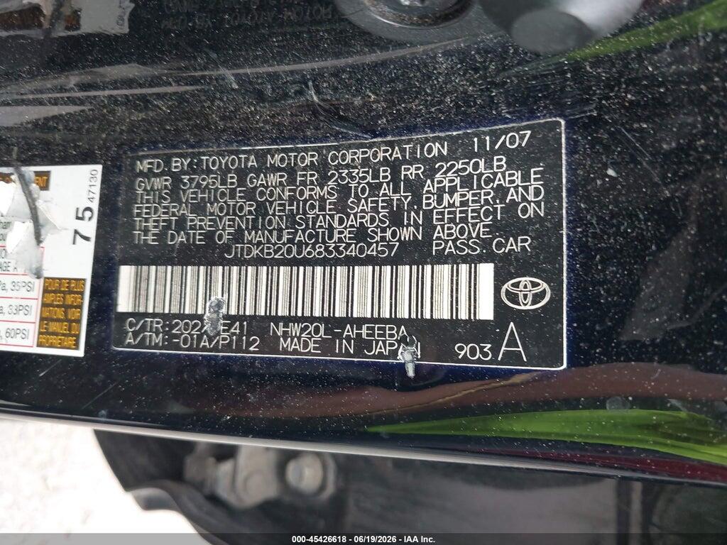 JTDKB20U683340457 2008 TOYOTA PRIUS photo no. 9