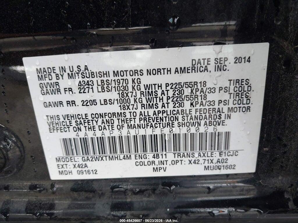 4A4AP3AU1FE010026 2015 MITSUBISHI OUTLANDER SPORT photo no. 9