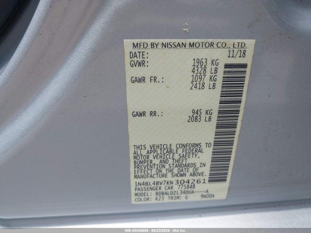 1N4BL4BV7KN304261 2019 NISSAN ALTIMA photo no. 9