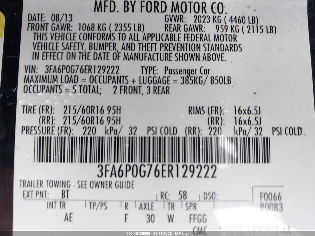 3FA6P0G76ER129222 2014 FORD FUSION photo no. 9
