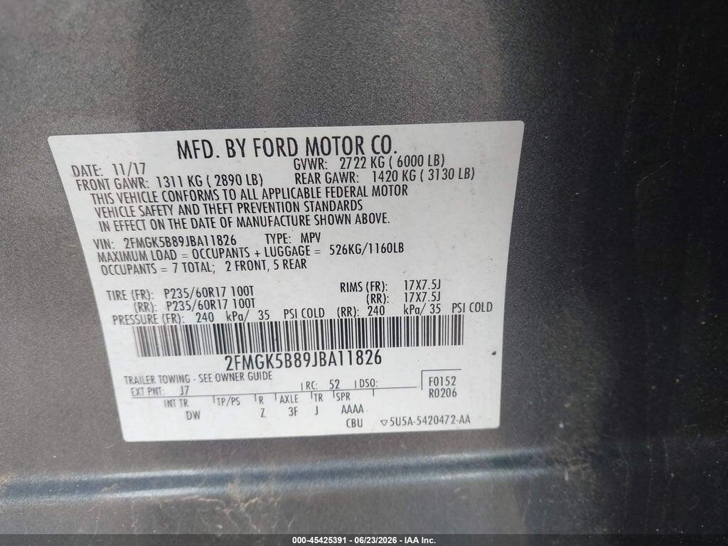 2FMGK5B89JBA11826 2018 FORD FLEX photo no. 9