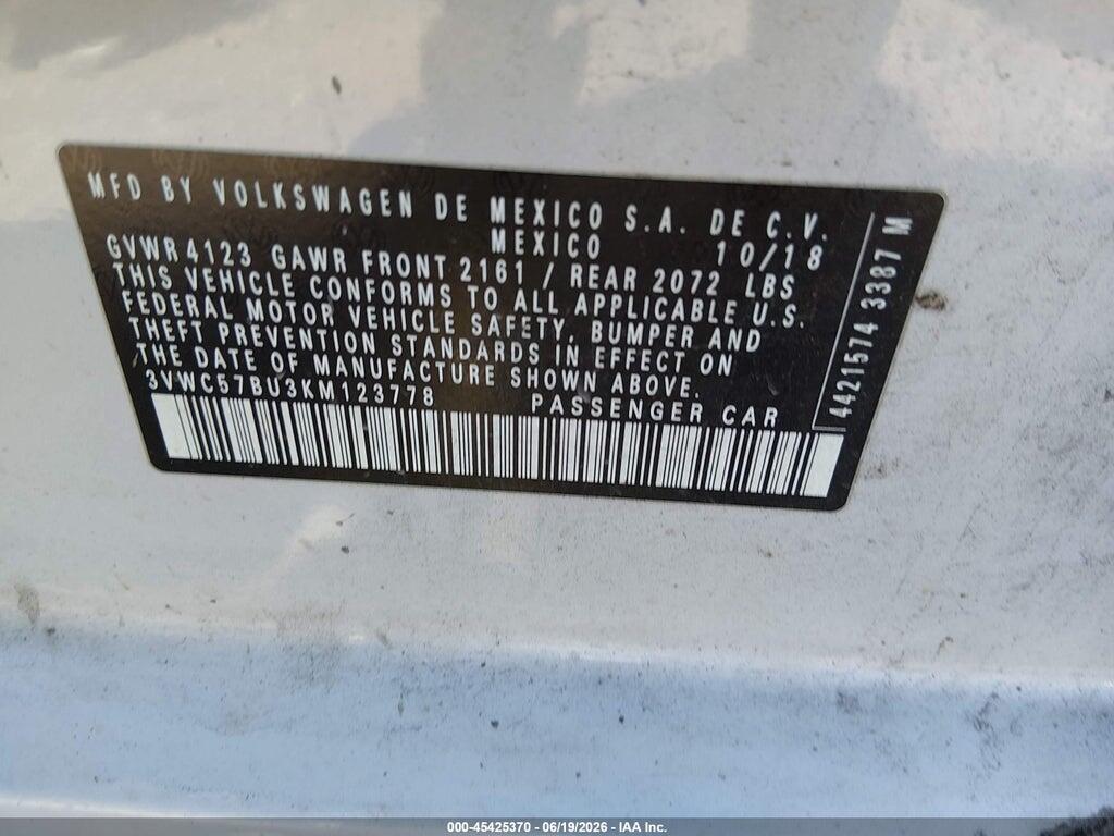 3VWC57BU3KM123778 2019 VOLKSWAGEN JETTA photo no. 9