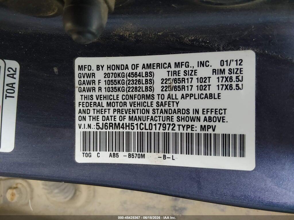 5J6RM4H51CL017972 2012 HONDA CR-V photo no. 9