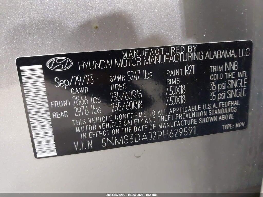 5NMS3DAJ2PH629591 2023 HYUNDAI SANTA FE photo no. 9