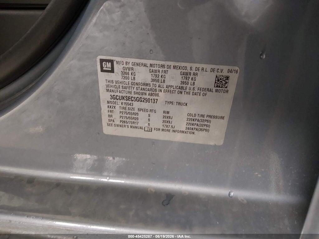 3GCUKSEC5GG290137 2016 CHEVROLET SILVERADO 1500 photo no. 9