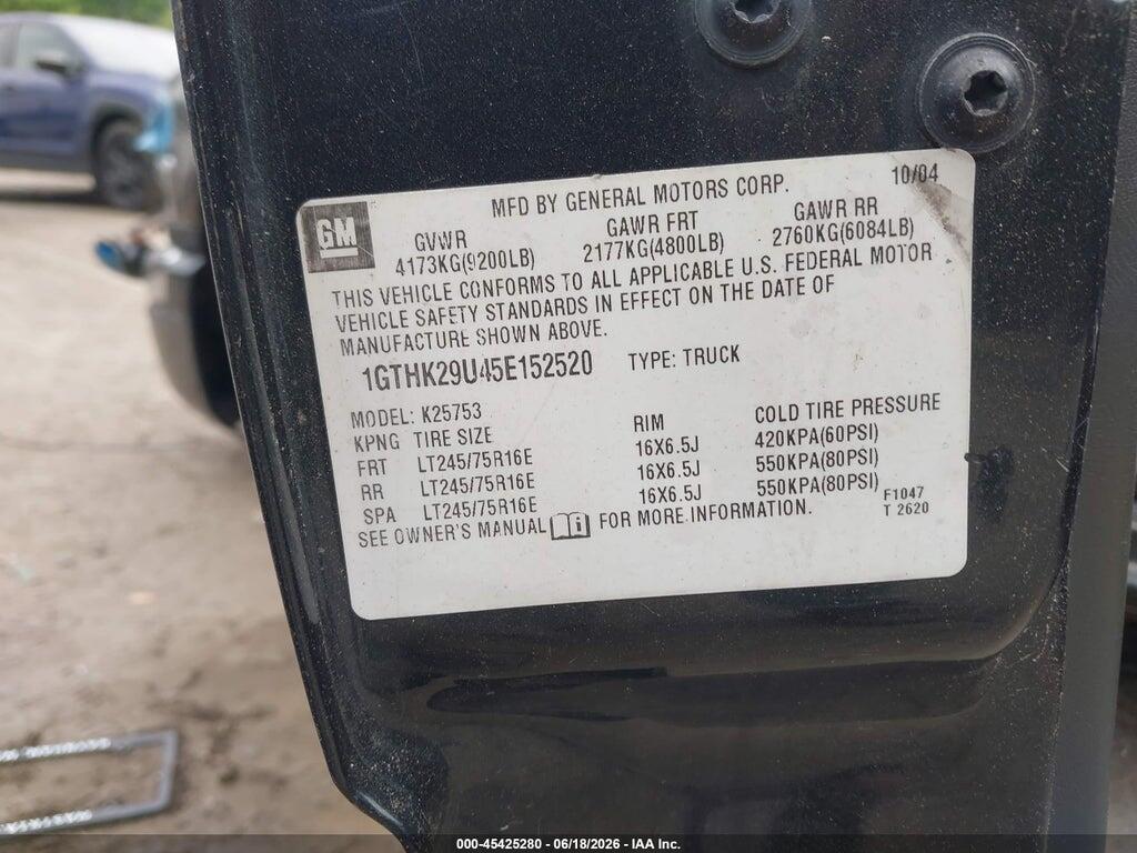 1GTHK29U45E152520 2005 GMC SIERRA 2500HD photo no. 9