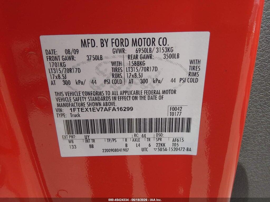 1FTEX1EV7AFA16299 2010 FORD F-150 photo no. 9
