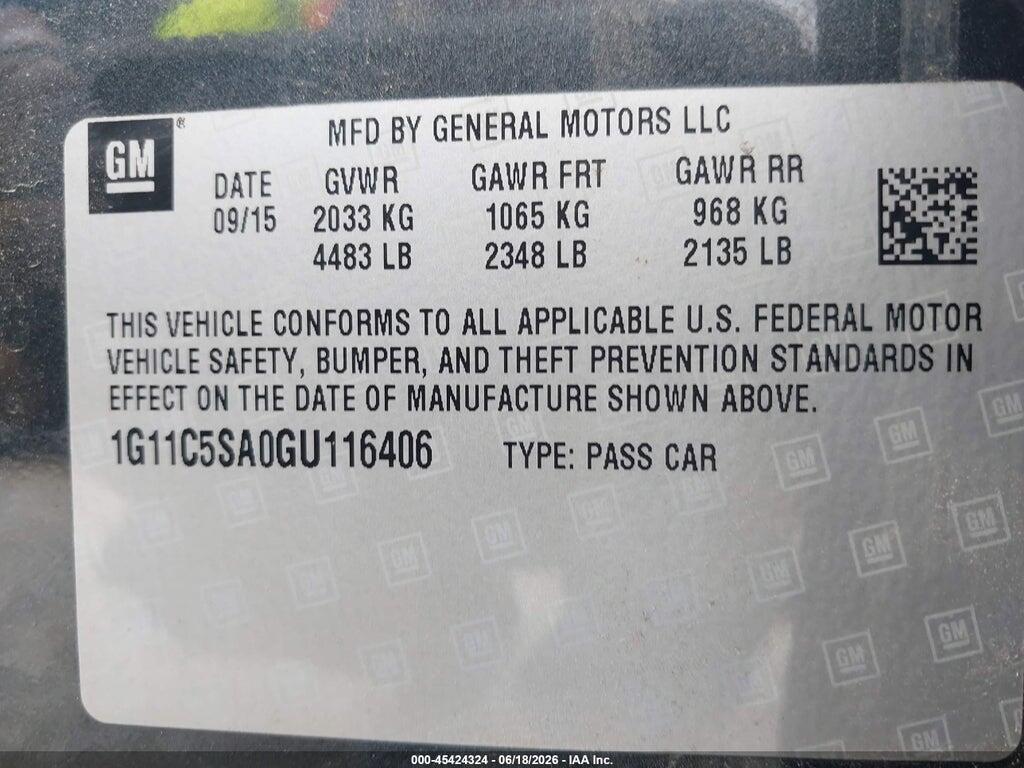 1G11C5SA0GU116406 2016 CHEVROLET MALIBU LIMITED photo no. 9
