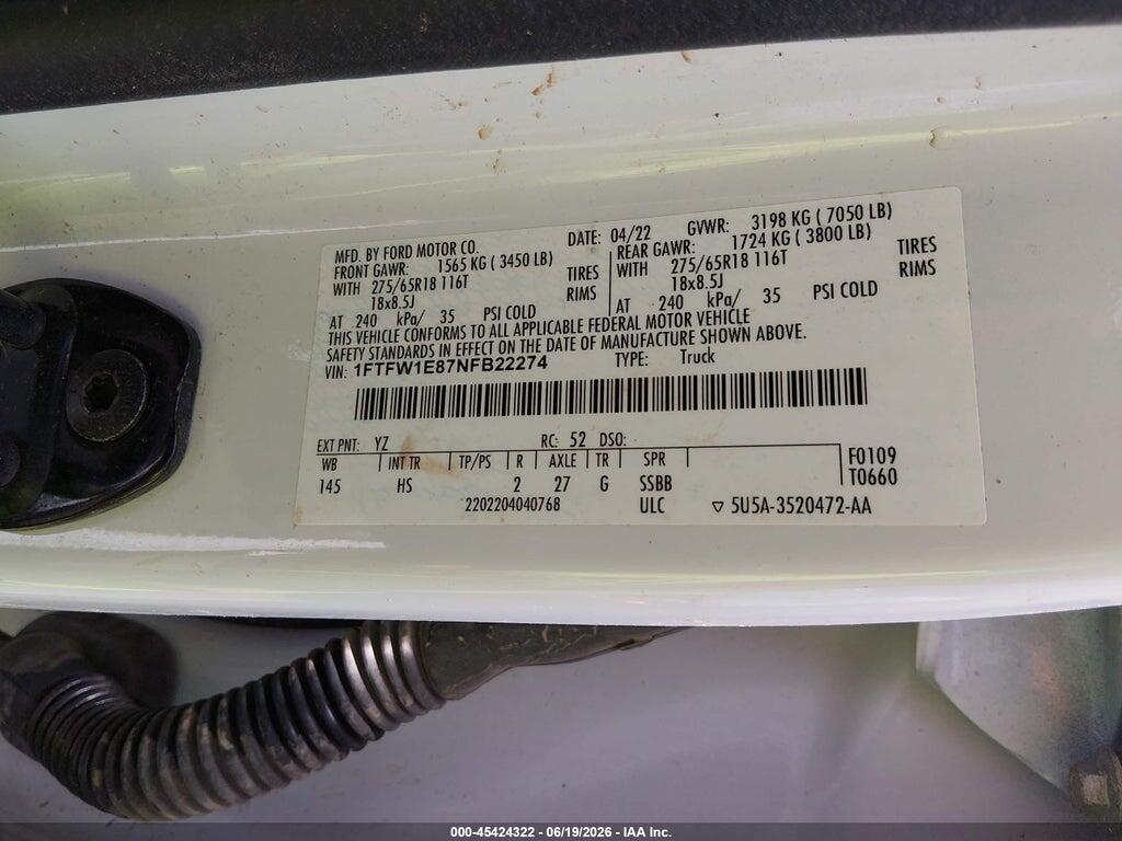1FTFW1E87NFB22274 2022 FORD F-150 photo no. 9