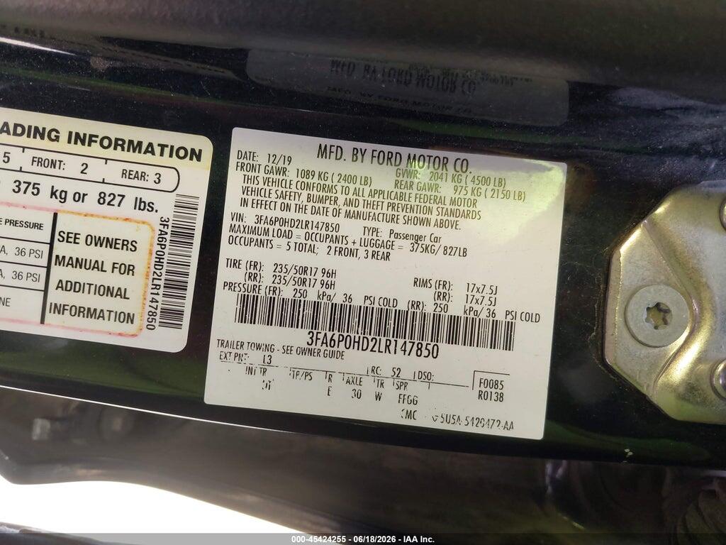 3FA6P0HD2LR147850 2020 FORD FUSION photo no. 9