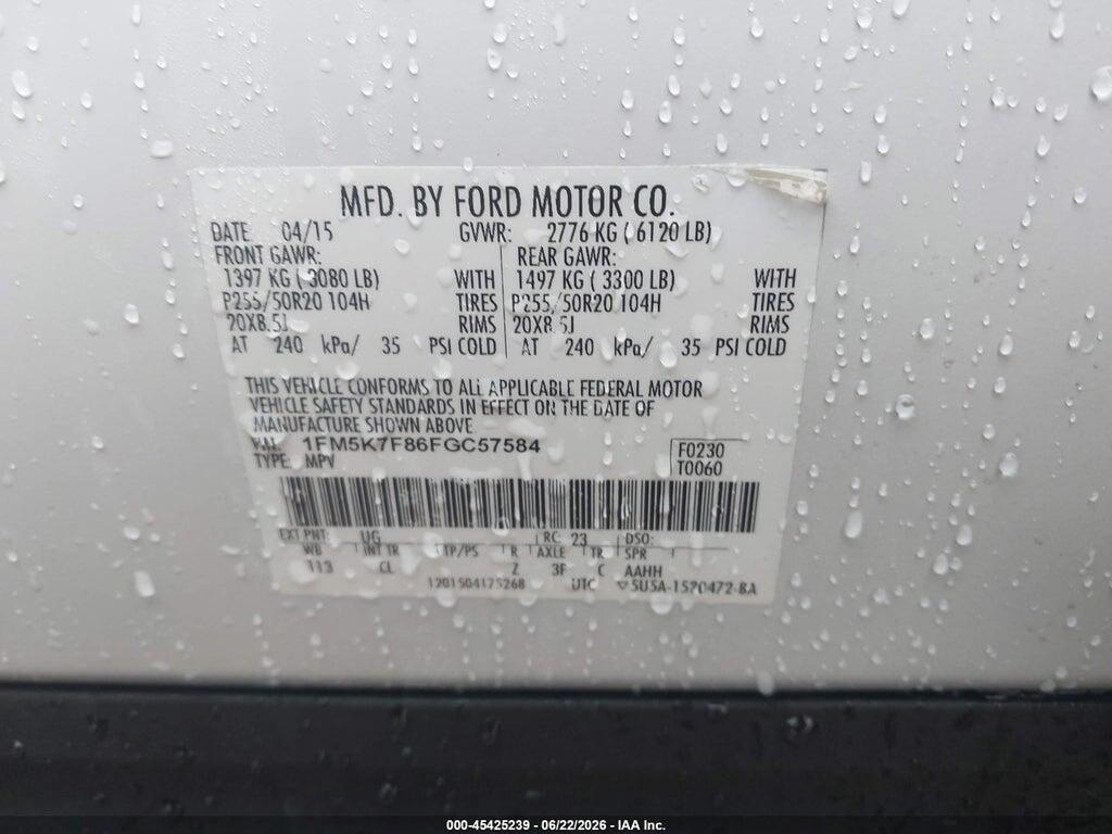 1FM5K7F86FGC57584 2015 FORD EXPLORER photo no. 9