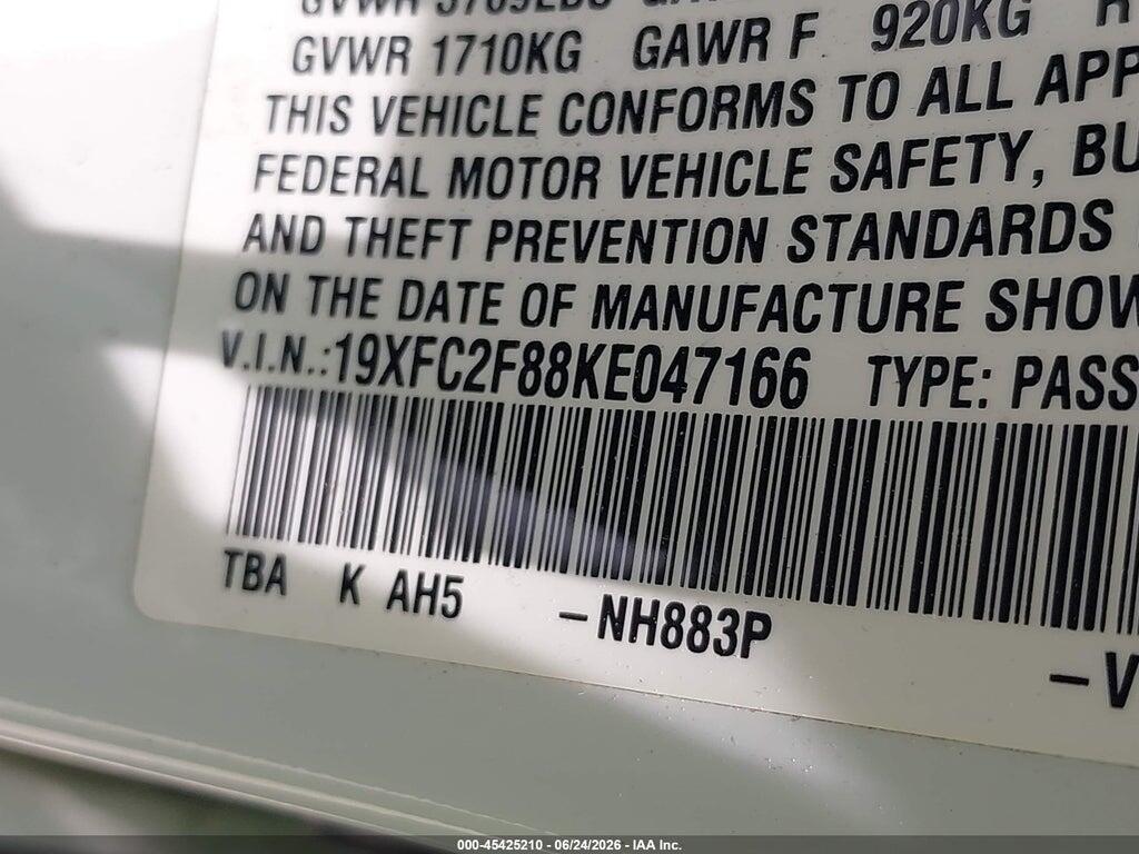 19XFC2F88KE047166 2019 HONDA CIVIC photo no. 9