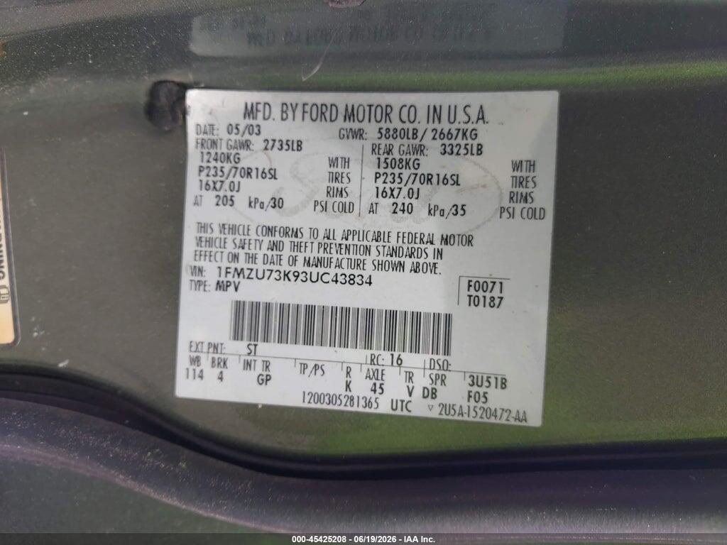 1FMZU73K93UC43834 2003 FORD EXPLORER photo no. 9