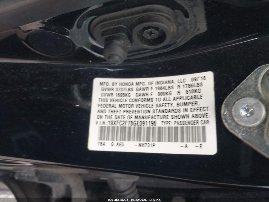 19XFC2F78GE091196 2016 HONDA CIVIC photo no. 9