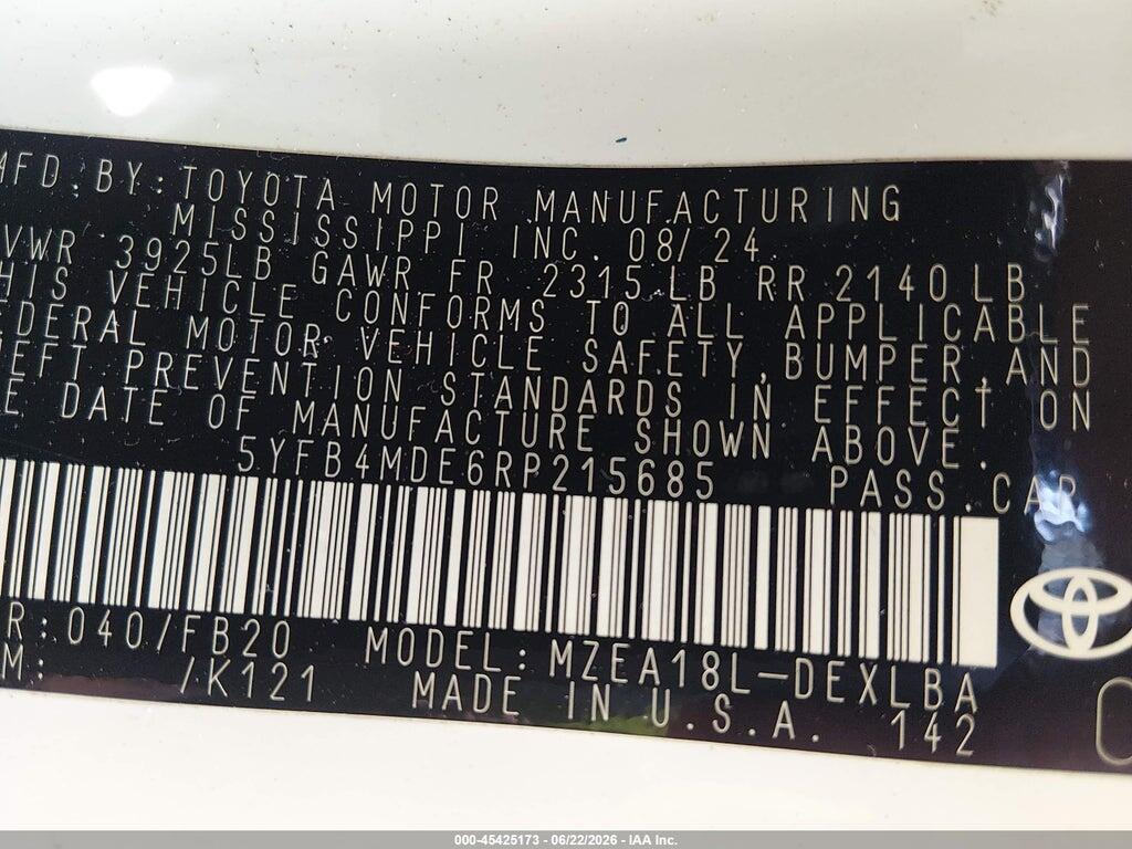 5YFB4MDE6RP215685 2024 TOYOTA COROLLA photo no. 9
