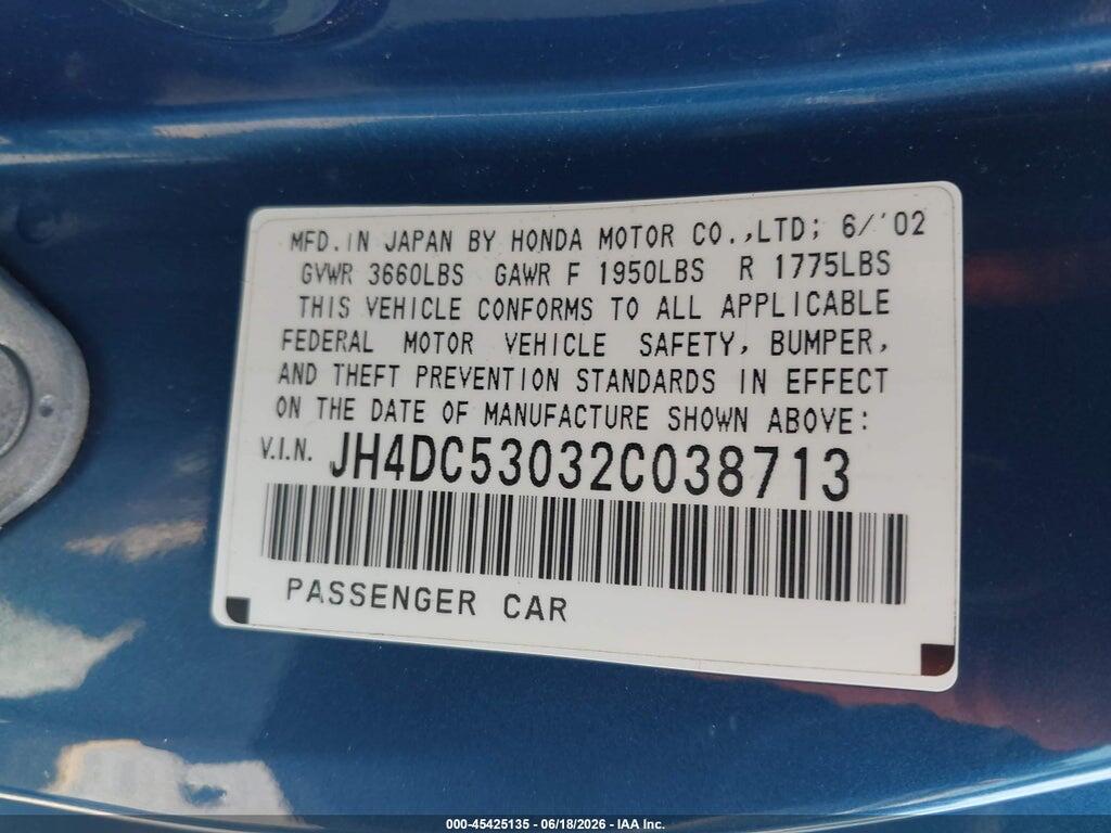 JH4DC53032C038713 2002 ACURA RSX photo no. 9