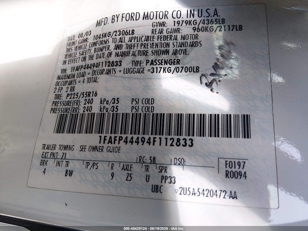 1FAFP44494F112833 2004 FORD MUSTANG photo no. 9