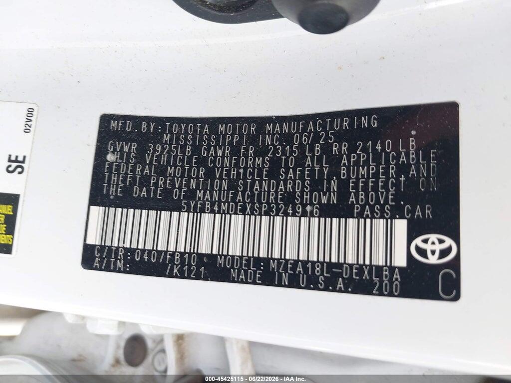 5YFB4MDEXSP324916 2025 TOYOTA COROLLA photo no. 9