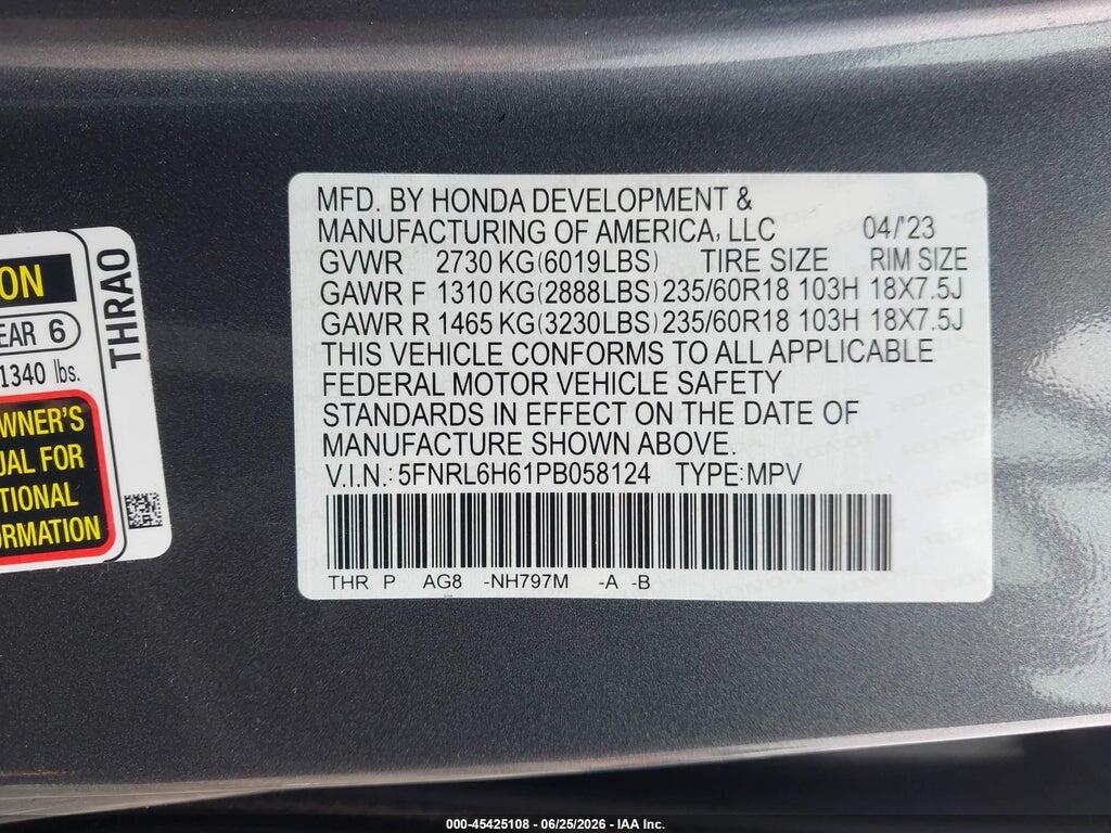 5FNRL6H61PB058124 2023 HONDA ODYSSEY photo no. 9