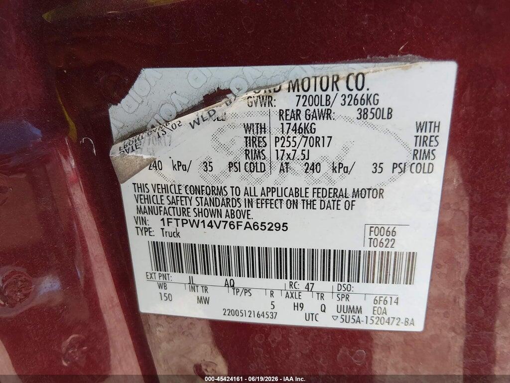 1FTPW14V76FA65295 2006 FORD F-150 photo no. 9