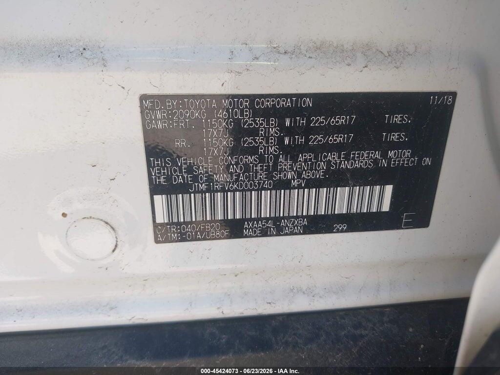 JTMF1RFV6KD003740 2019 TOYOTA RAV4 photo no. 9