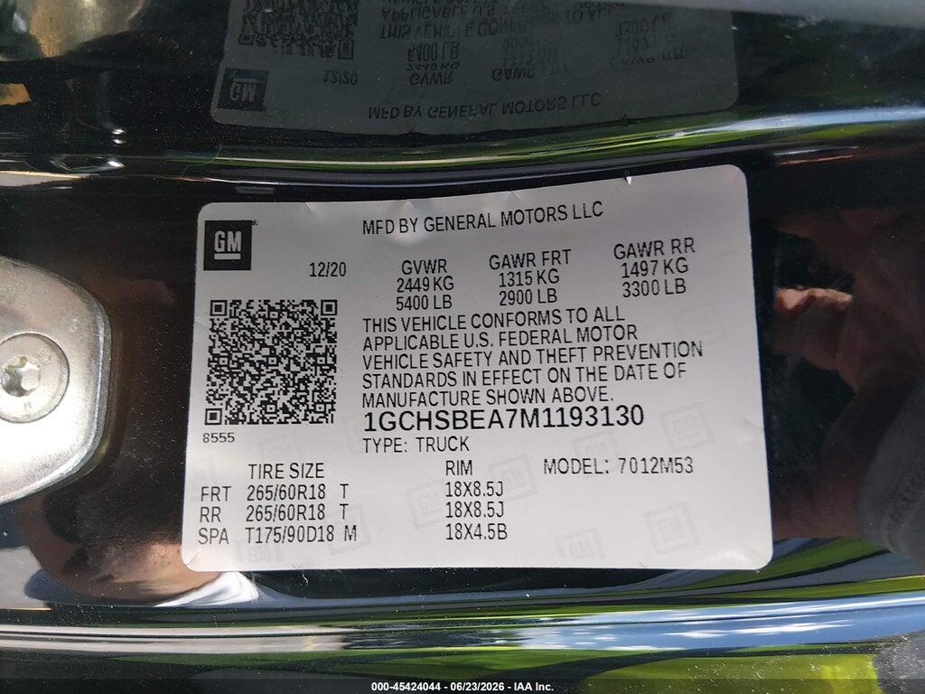 1GCHSBEA7M1193130 2021 CHEVROLET COLORADO photo no. 9