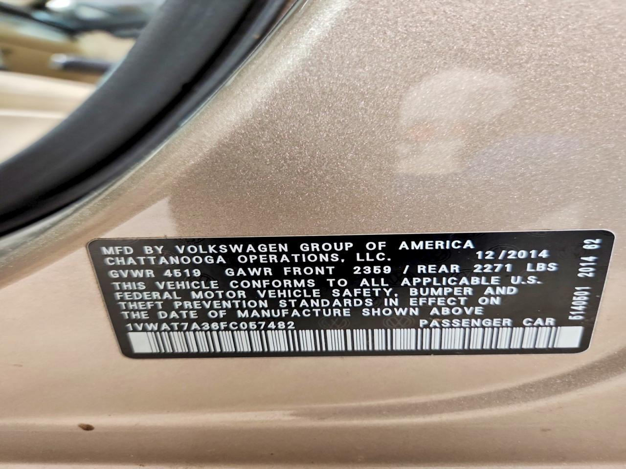 2015 VOLKSWAGEN PASSAT — Фото 12 из 12