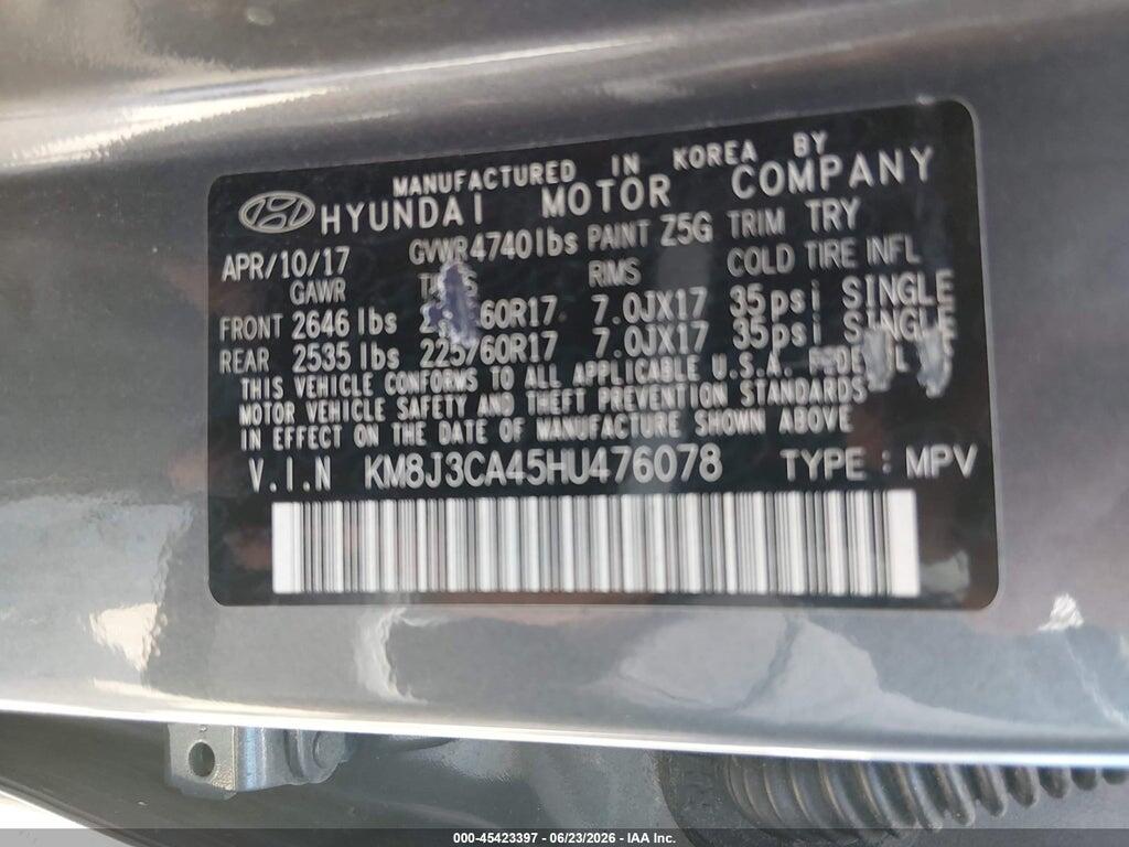 KM8J3CA45HU476078 2017 HYUNDAI TUCSON photo no. 9