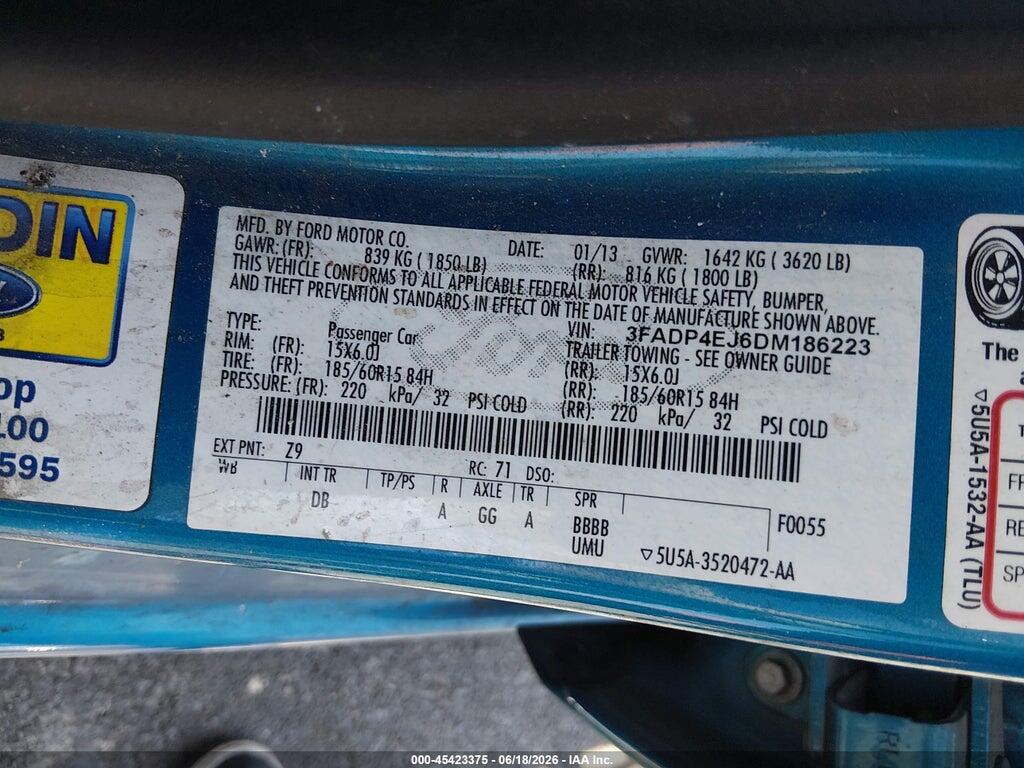 3FADP4EJ6DM186223 2013 FORD FIESTA photo no. 9
