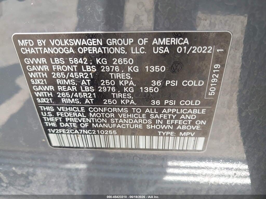 1V2FE2CA7NC210255 2022 VOLKSWAGEN ATLAS CROSS SPORT photo no. 9