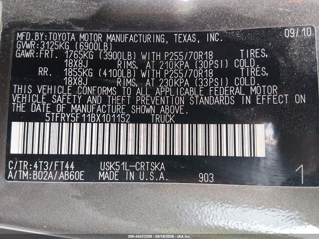 5TFRY5F11BX101152 2011 TOYOTA TUNDRA photo no. 9